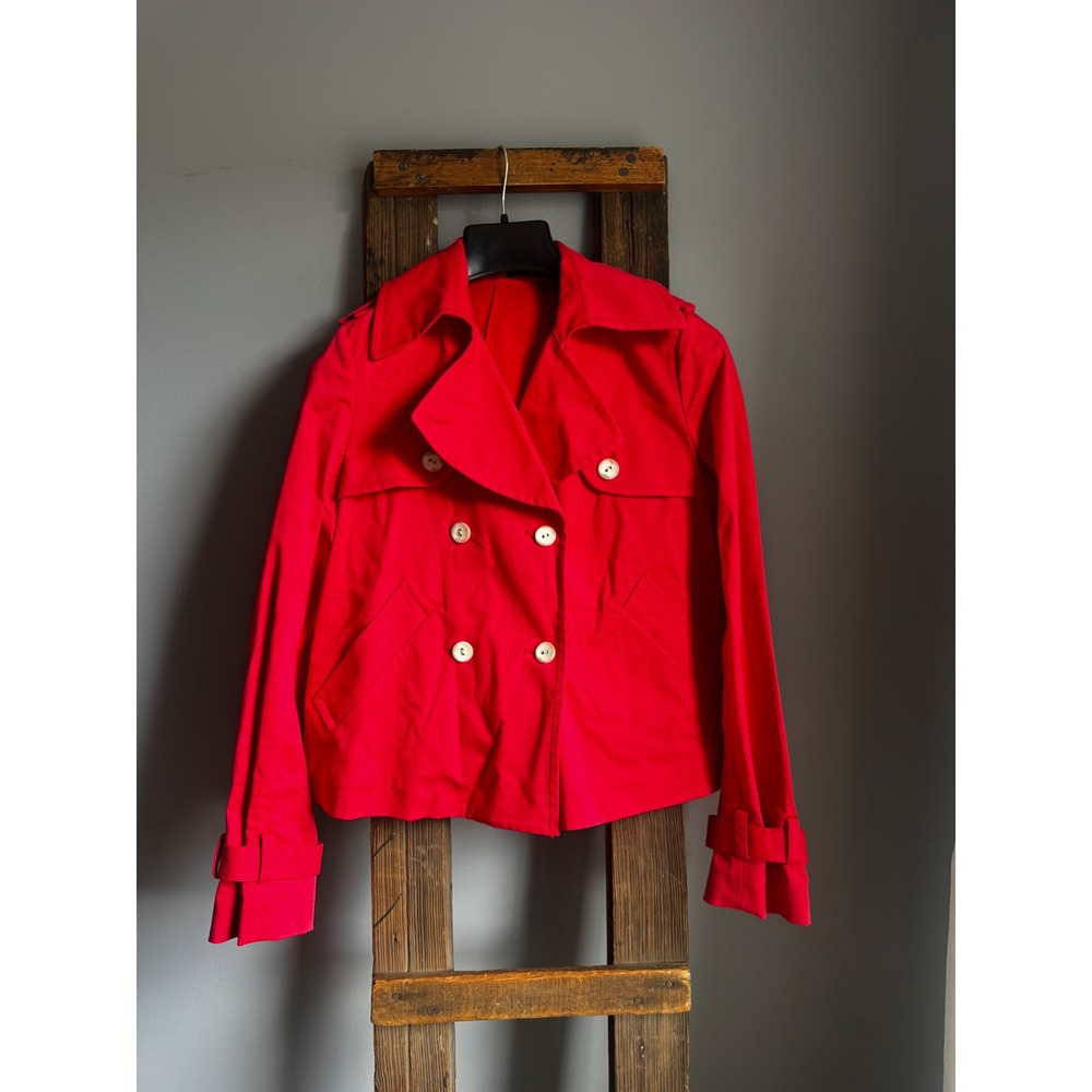 Theory Womens Red Cropped Double Breasted Trench Jacket Size L French Old Money